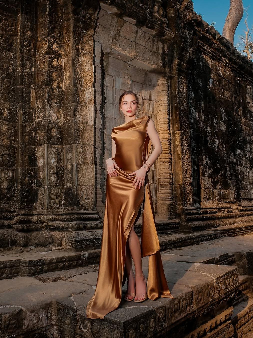 3d Rose Applique Backless Slit Maxi Dress