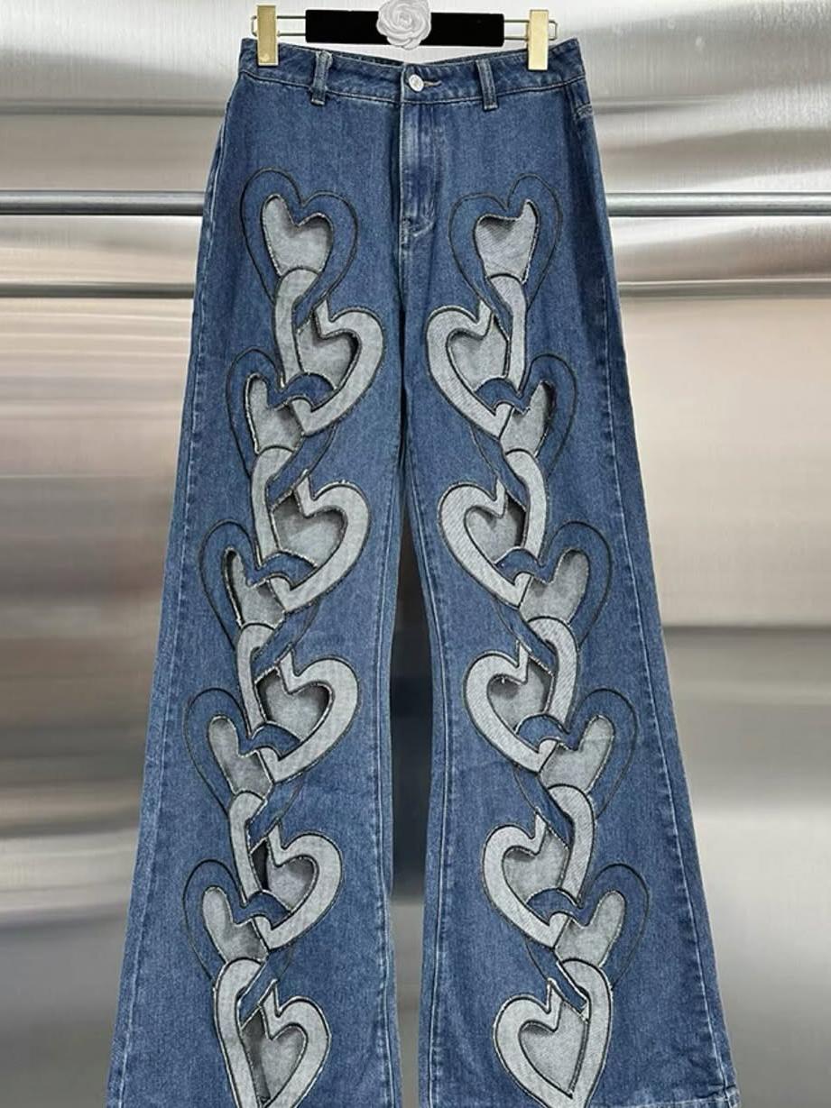 High Waist Heart Cutout Denim Pants