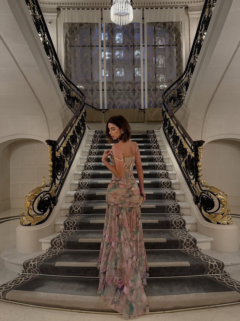 Floral Tie Dye Print Corset Ruched Corset Dress