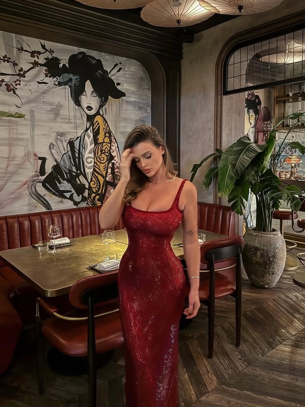 Rhinestone Scoop Backless Embellished Maxi Dress