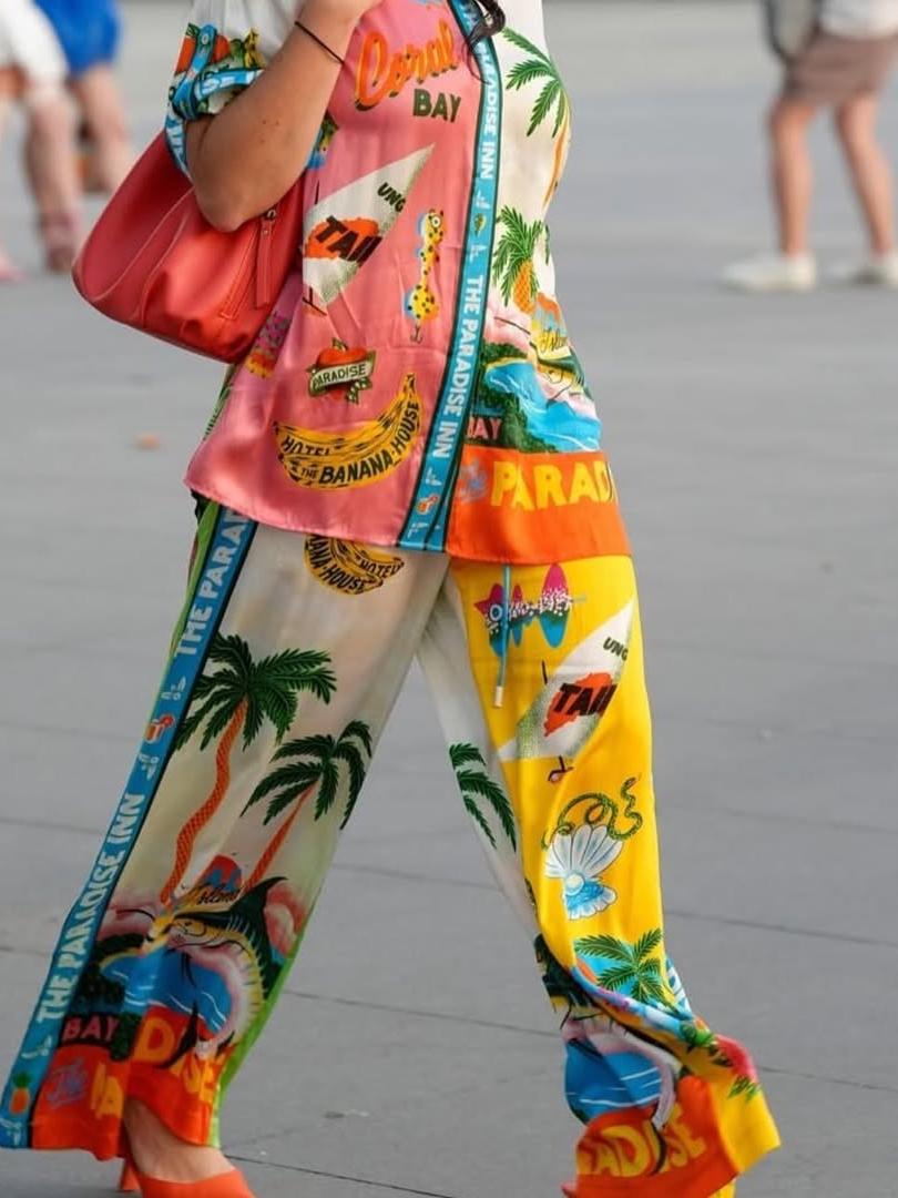 Summer Paradise Beach Print Shirt & Pants Coord Set