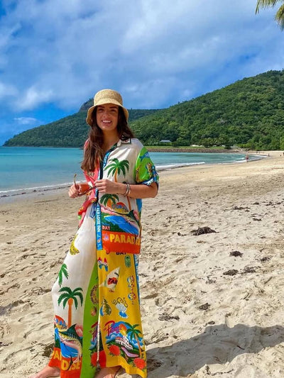 Summer Paradise Beach Print Shirt & Pants Coord Set