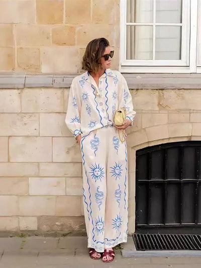 Snake Sun Print Shirt & Pants Coord Set