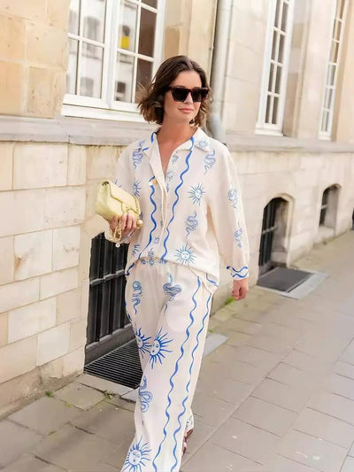 Snake Sun Print Shirt & Pants Coord Set