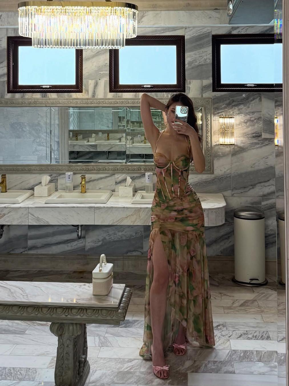 Floral Tie Dye Print Corset Ruched Corset Dress