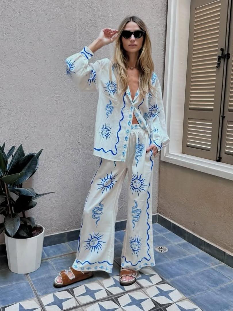 Snake Sun Print Shirt & Pants Coord Set