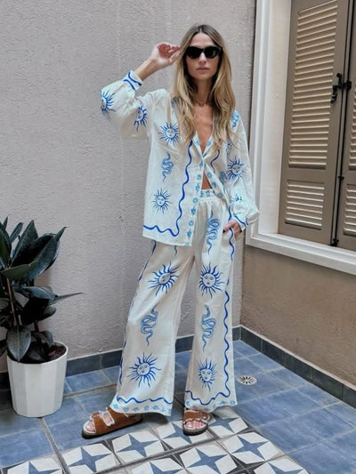 Snake Sun Print Shirt & Pants Coord Set