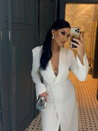 Tuxedo Style Blazer Gown Evening Maxi Dress