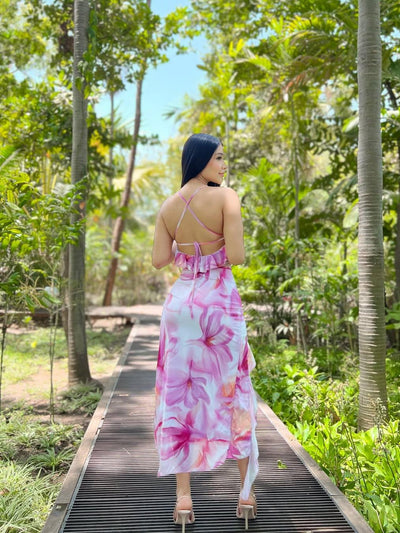 Floral Print Ruffle Frill Maxi Dress