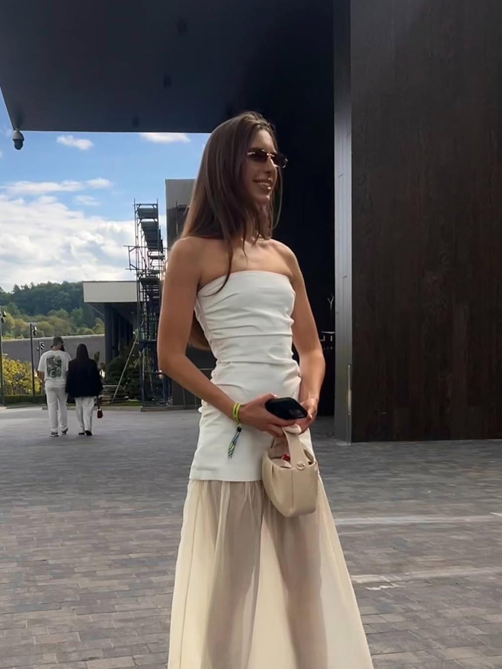 Contrast Strapless Tube Midi Dress