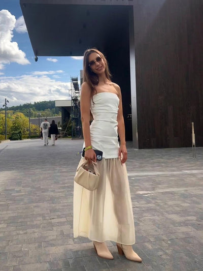 Contrast Strapless Tube Midi Dress