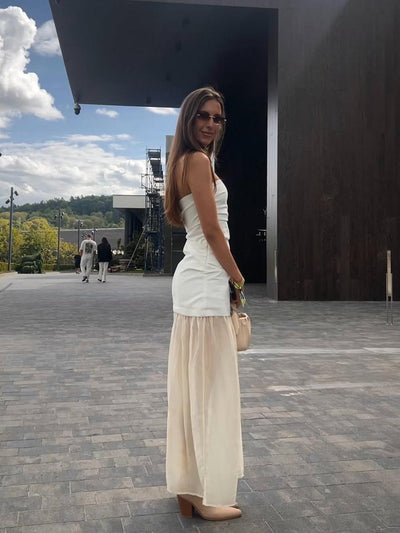 Contrast Strapless Tube Midi Dress