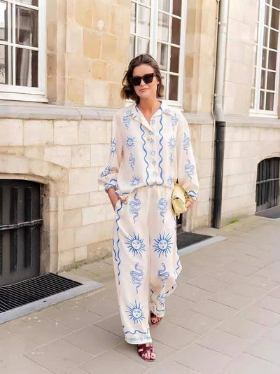 Snake Sun Print Shirt & Pants Coord Set