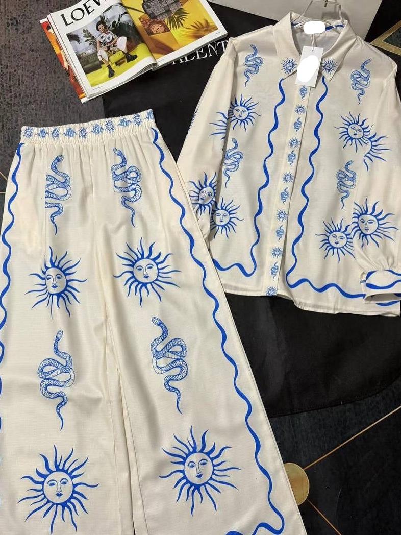 Snake Sun Print Shirt & Pants Coord Set