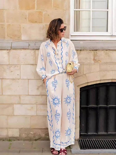 Snake Sun Print Shirt & Pants Coord Set