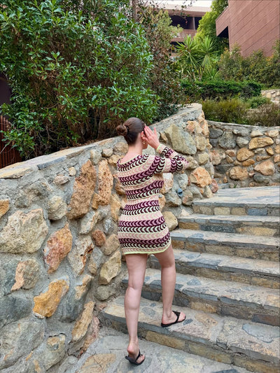 Geometric Print Full Sleeves Short Knit Dress