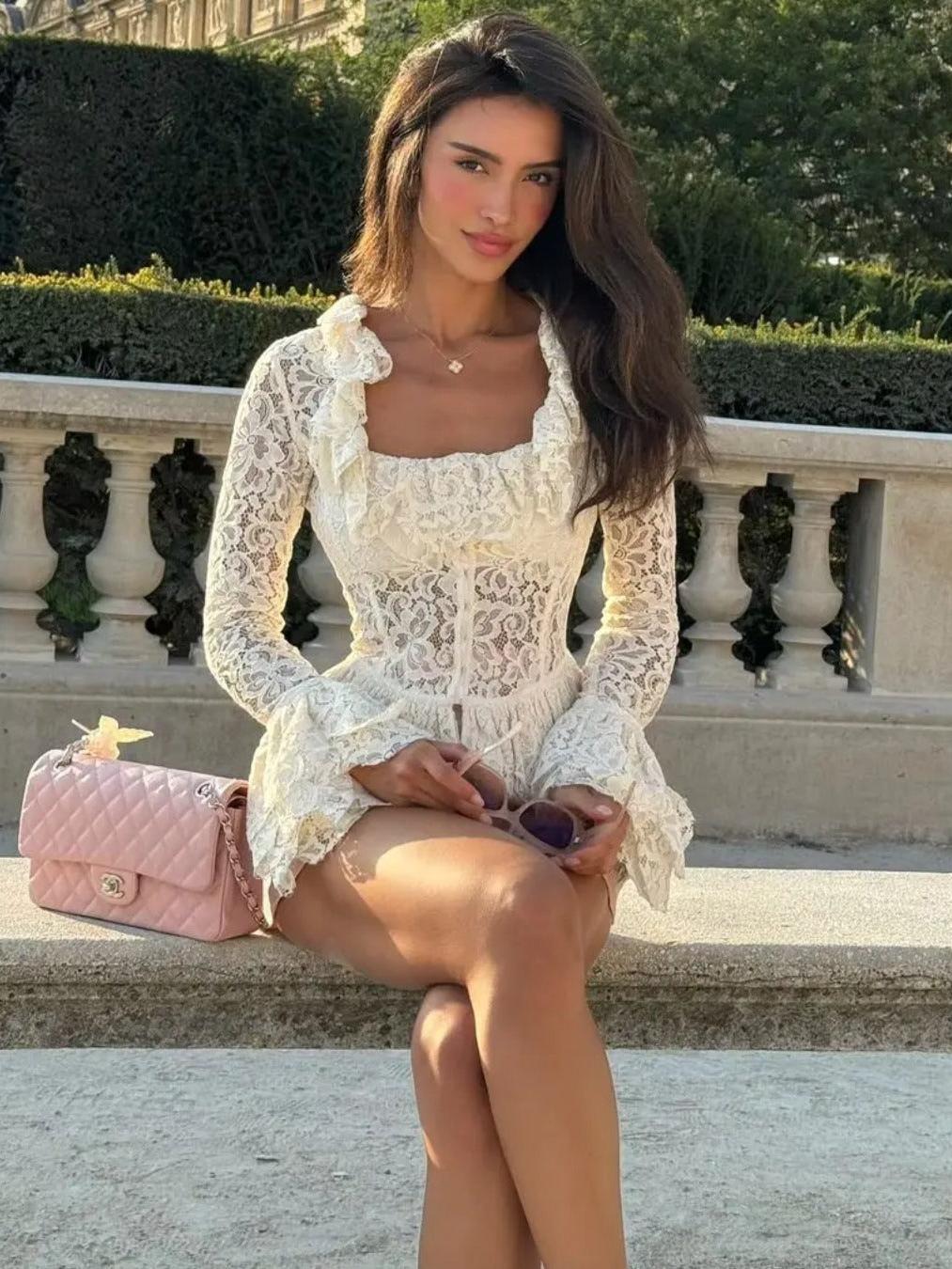 Ruffle Lace Bell Sleeve Top