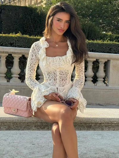 Ruffle Lace Bell Sleeve Top