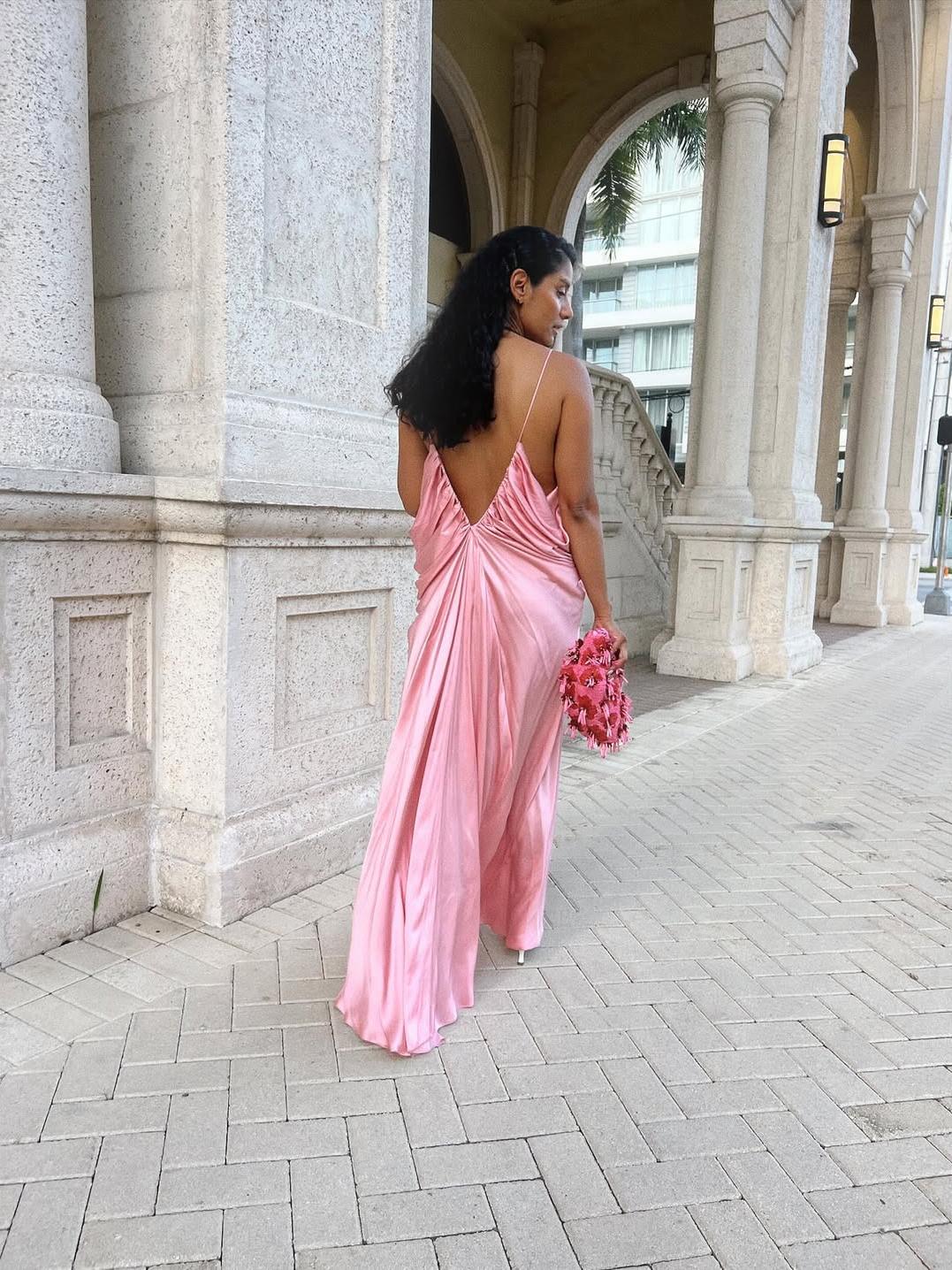 Spaghetti Strap V Neck Draped Ruffle Dress