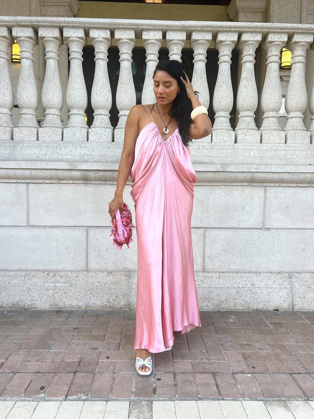 Spaghetti Strap V Neck Draped Ruffle Dress