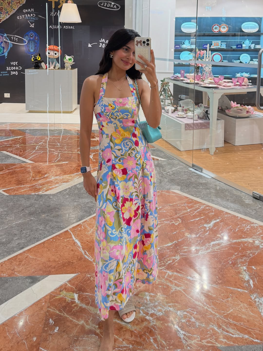 Floral Patterned Halterneck Maxi Dress