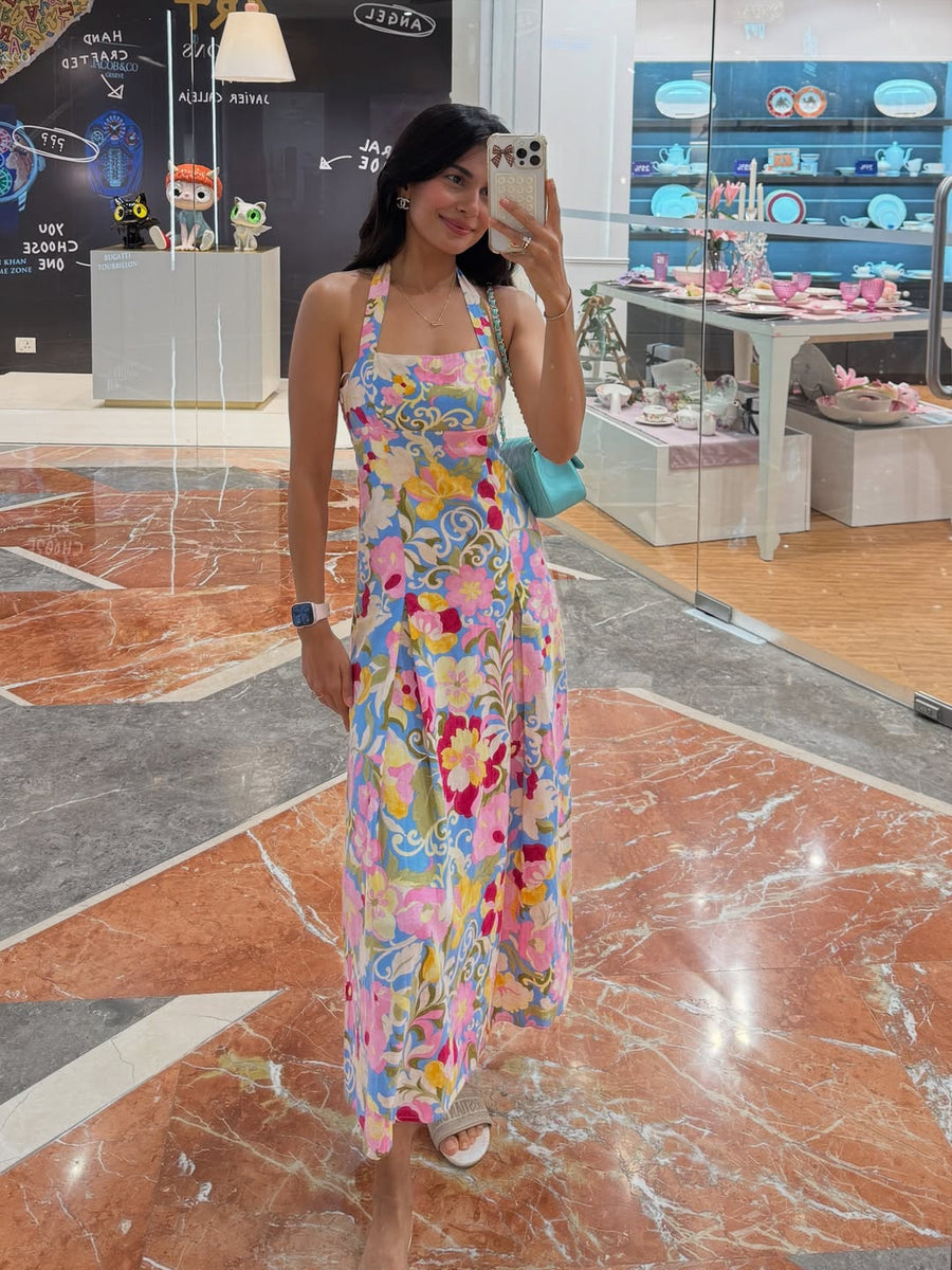 Floral Patterned Halterneck Maxi Dress
