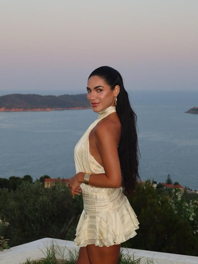 Halterneck Pleated Texture Short Dress