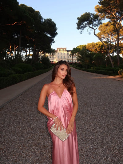 Spaghetti Strap V Neck Draped Ruffle Dress