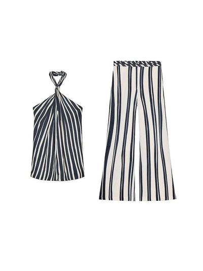 Striped Halterneck Top & Pants Coord Set