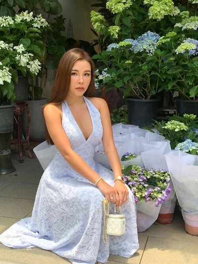 Jacquard Print Halterneck Maxi Dress