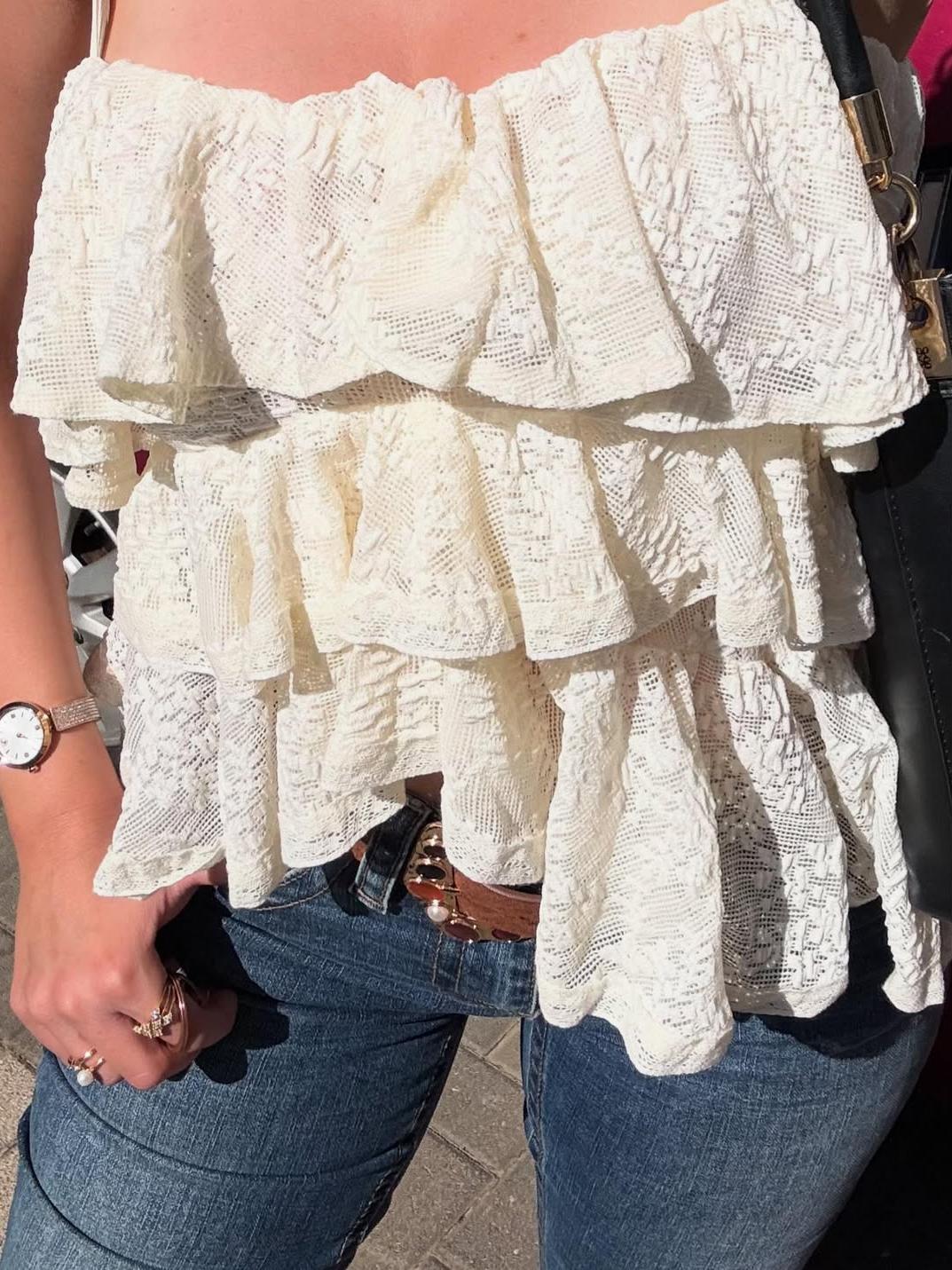 Asymmetric Lace Ruffle Top