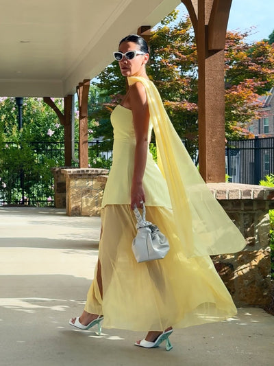 Sofia High Slit Asymmetric Tube Maxi Dress with Scarf