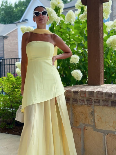 Sofia High Slit Asymmetric Tube Maxi Dress with Scarf