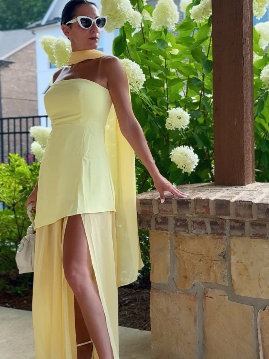 Sofia High Slit Asymmetric Tube Maxi Dress with Scarf