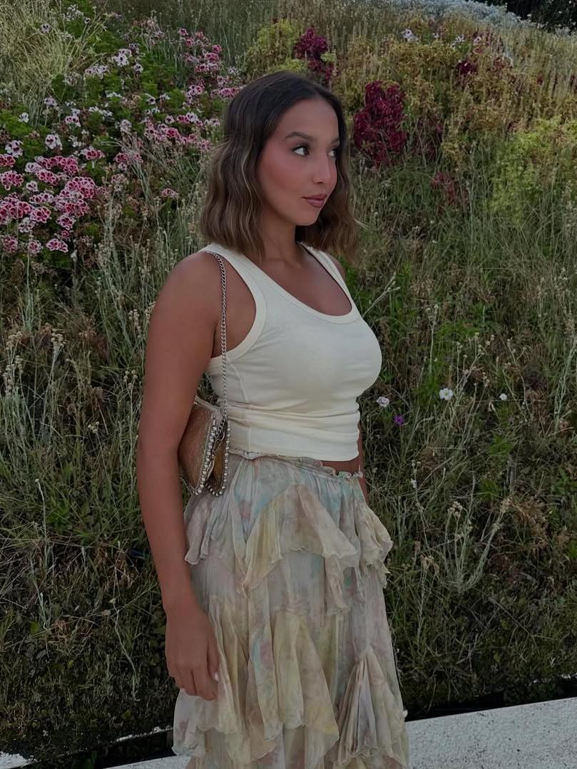 Sule Tie Dye Floral Ruffle Long Skirt