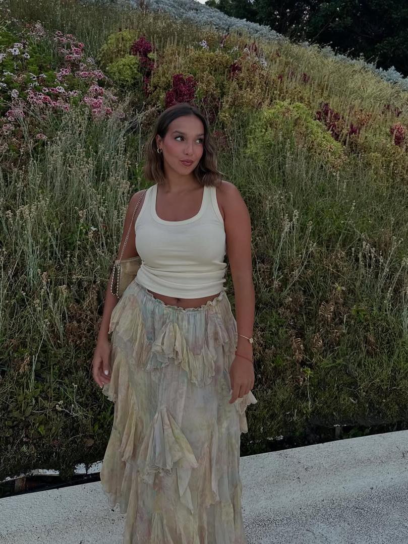 Sule Tie Dye Floral Ruffle Long Skirt