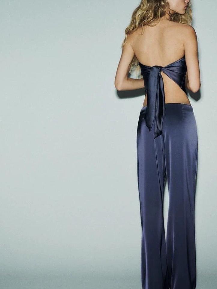 Bandeau Top & Wide Leg Pants Coord Set