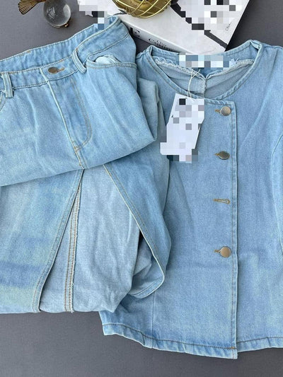 Mela Denim Vest & Slit Skirt Coord Set