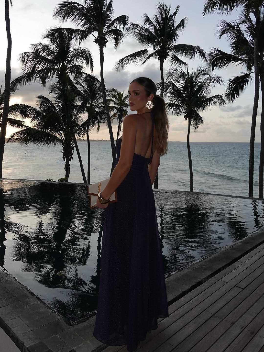 Blue Dot Asymmetric V Neck Maxi Dress