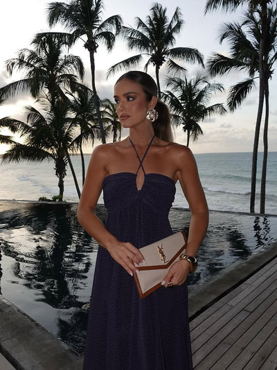 Blue Dot Asymmetric V Neck Maxi Dress