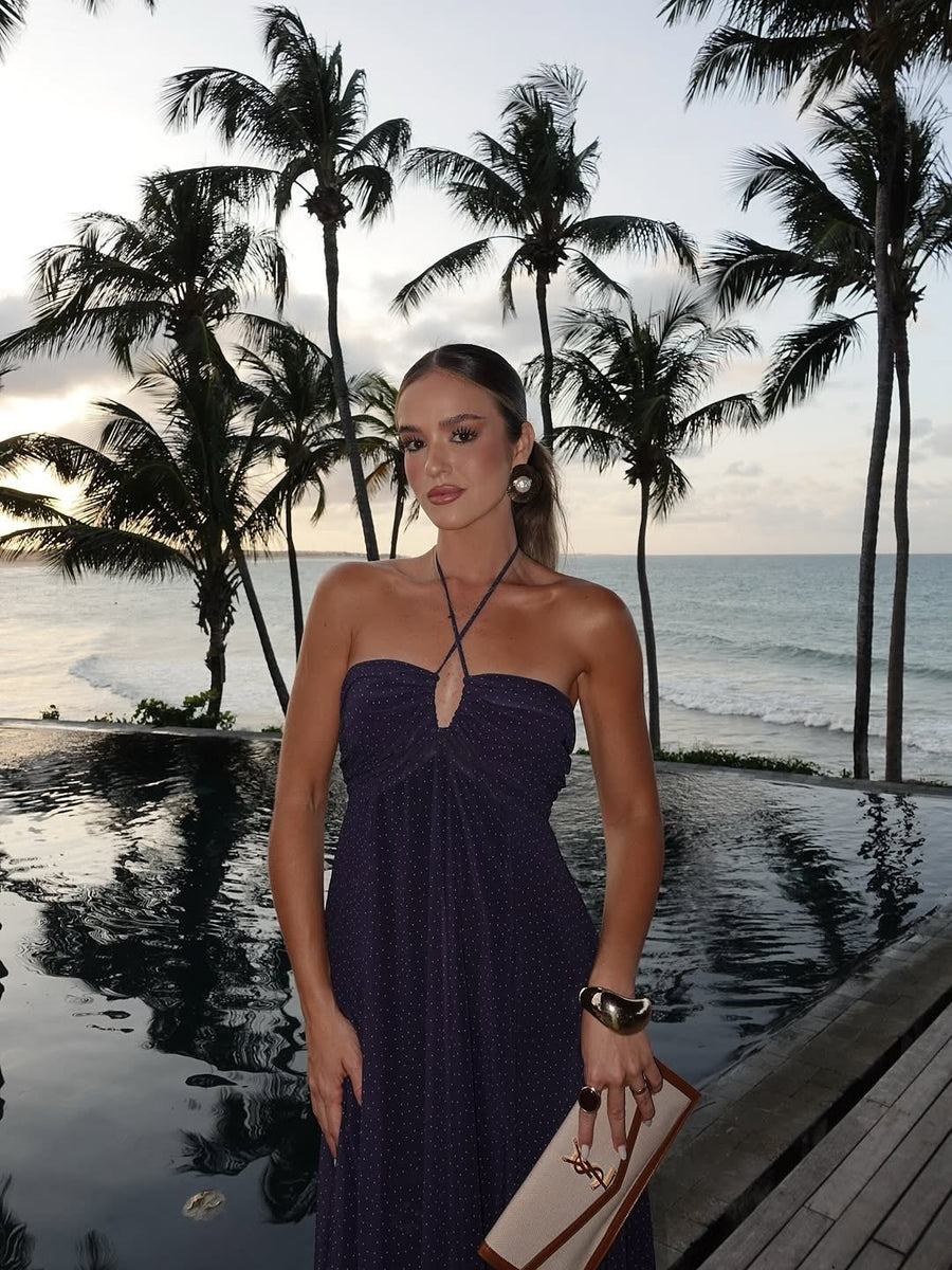 Blue Dot Asymmetric V Neck Maxi Dress