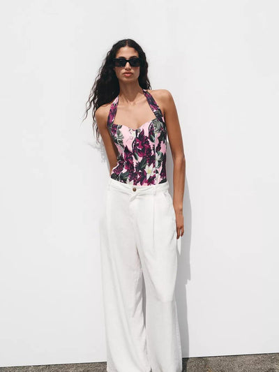 Floral Print Halterneck Bodysuit
