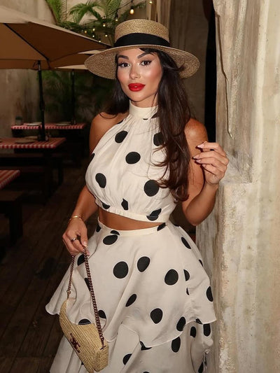 Halterneck Ruffle Crop Top & Long Skirt Coord Set