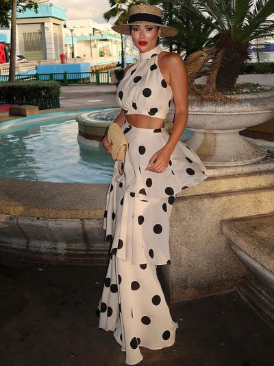 Halterneck Ruffle Crop Top & Long Skirt Coord Set