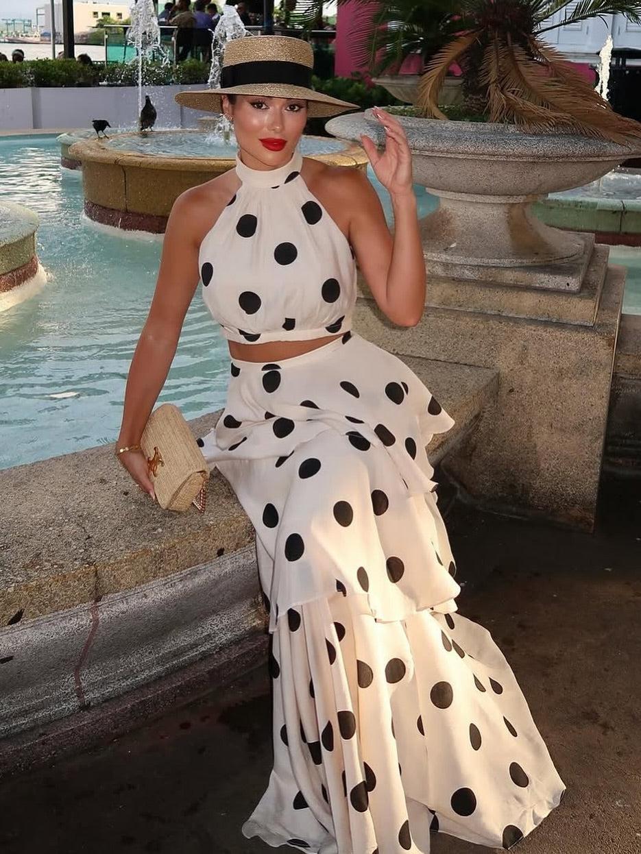 Halterneck Ruffle Crop Top & Long Skirt Coord Set