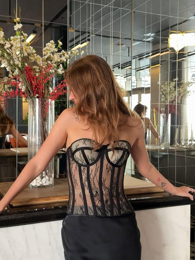 Sheer Lace Panel Corset Top