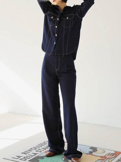 Soft retro denim shirt and pants Coord set