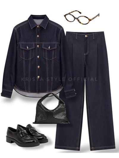 Soft retro denim shirt and pants Coord set