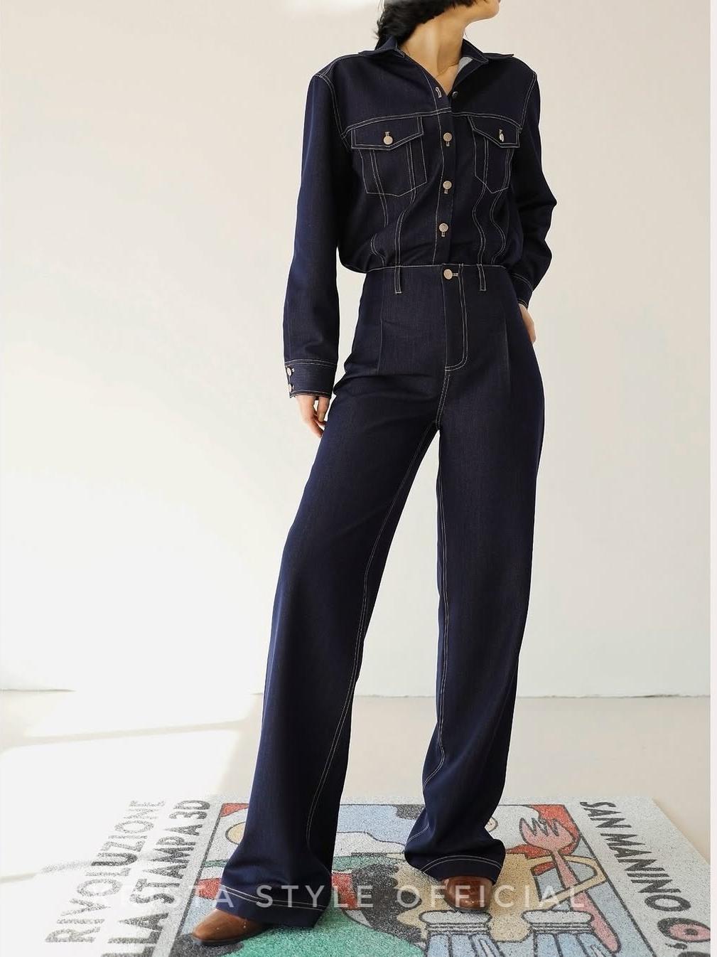 Soft retro denim shirt and pants Coord set