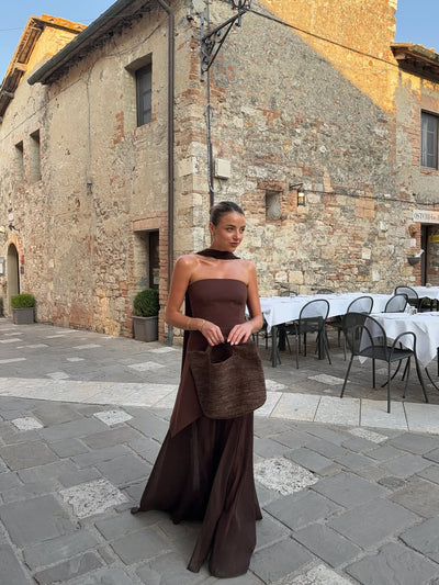 Sofia High Slit Asymmetric Tube Maxi Dress with Scarf